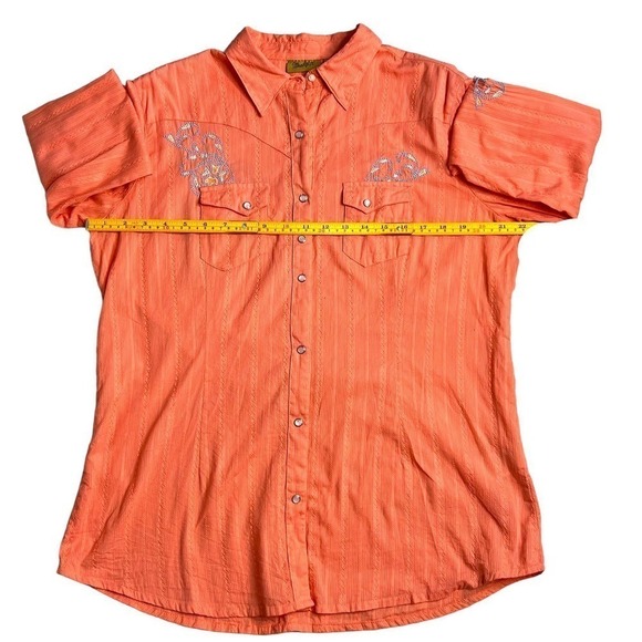 Wrangler Pearl Snap Western Long sleeve Embroidered Salmon Large - Picture 10 of 16